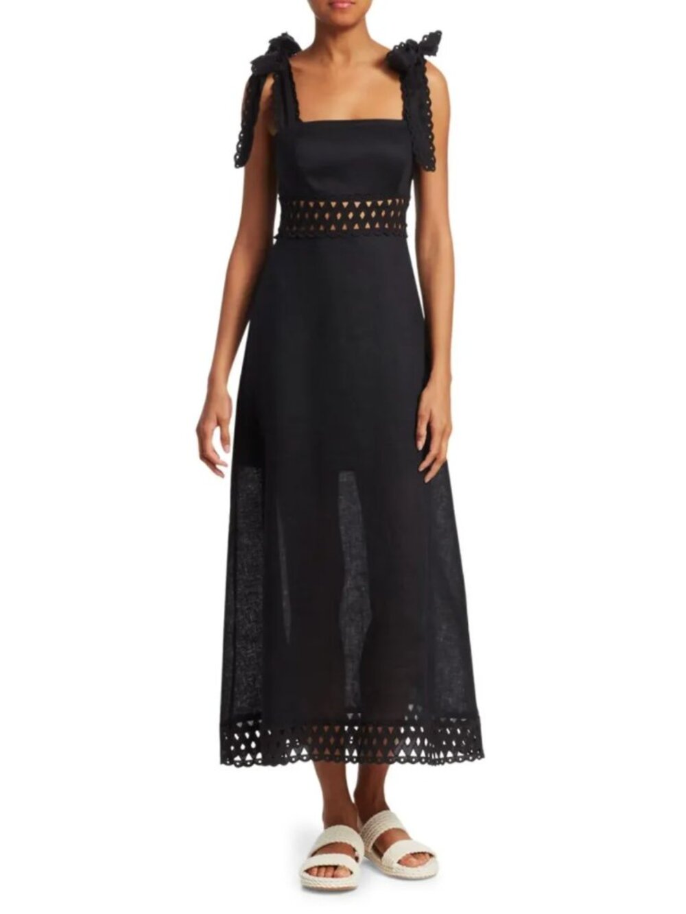 Zimmerman Verity Tie-Shoulder Linen Maxi Dress Black Size 1 Cocktail Party